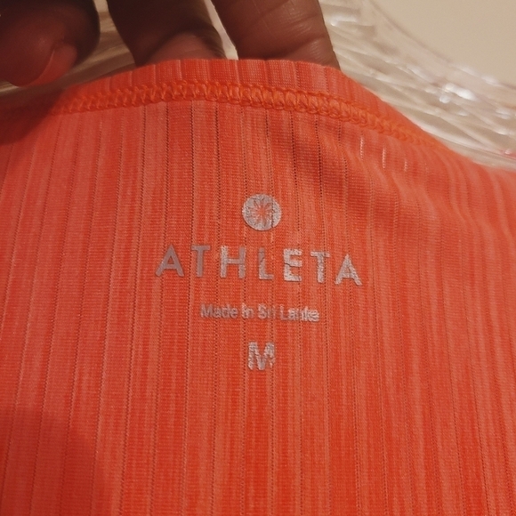 Athleta | Women's Orange Ribbed Cadence Workout Long Sleeve Tee (Size Medium) - Picture 3 of 11